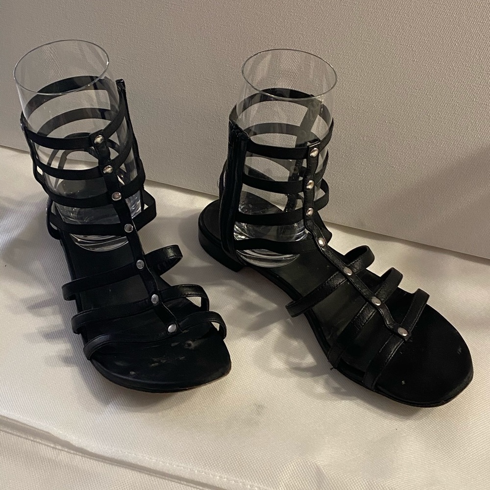 Black gladiator sandals with zipper